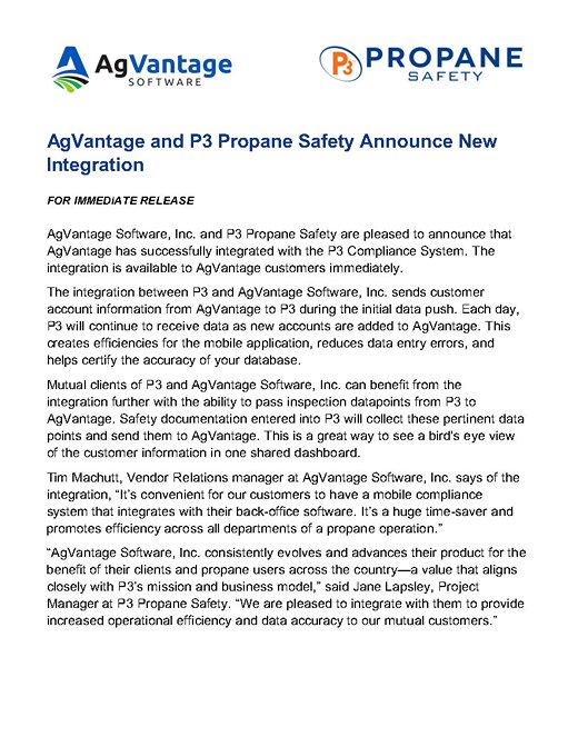 Press Release AgVantage Integration